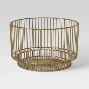 18" x 11" Metal Wire Basket with Gold Finish - Threshold: Iron Frame, Modern Decor, Round Storage Solution