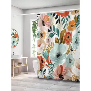 1pc Flower & Plant Patterned Bathroom Shower Curtain Waterproof & Mildew Resistant For Bathroom/Powder Room Home Bathroom Decor Fall Decor Bathroom Accessories Back To School