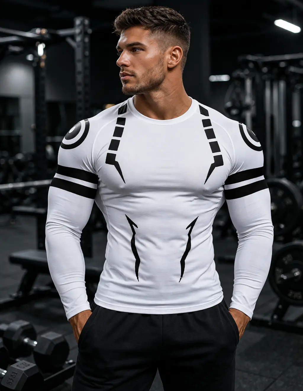 JJK Sukuna Compression Gym Shirt, Long Sleeve Rash Guard Compression Shirt, Muscle-Fit Anime Workout Tee, Jujutsu Inspired Tight Athletic Top