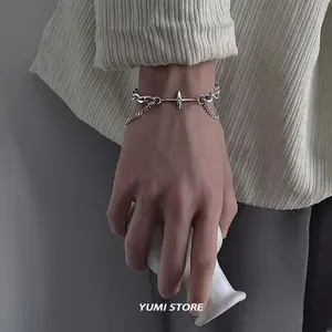 Titanium Steel Star Cross Bracelet For Men Women Trendy Hip Hop Double-Layer Charm Bracelet Unisex Jewelry Punk Accessories