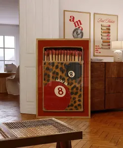 Vintage Leopard 8-Ball Matchbox Print Paper Wall Art - Red Matchbook, Artistic, Aesthetic Funky, Preppy Girly, Multi-Size Retro Collage, Retro Vibe Home Decor, Apartment Decoration, Ships in Shipping Tube