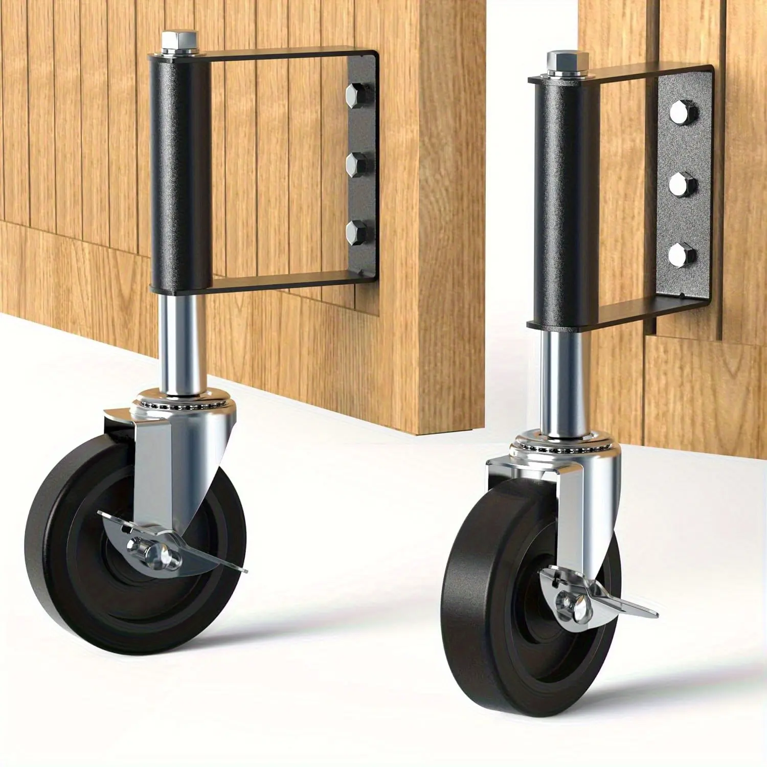 Heavy Duty Gate Caster, Spring Loaded Gate Wheel, Fence gate, outdoor farm wooden door wheel，Swivel Caster Wheels for Wooden Gate and Fence 220LBS Capacity 4 Inches, Black, Heavy Duty Casters, Hardware