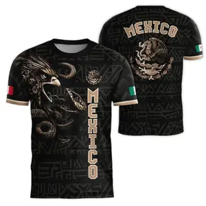 Mexico Inspired Soccer Jersey | Aztec Eagle & Serpent Fan Shirt | Black, Red Football Supporter Tee | Heritage Graphic Sports Jersey, for Men Women