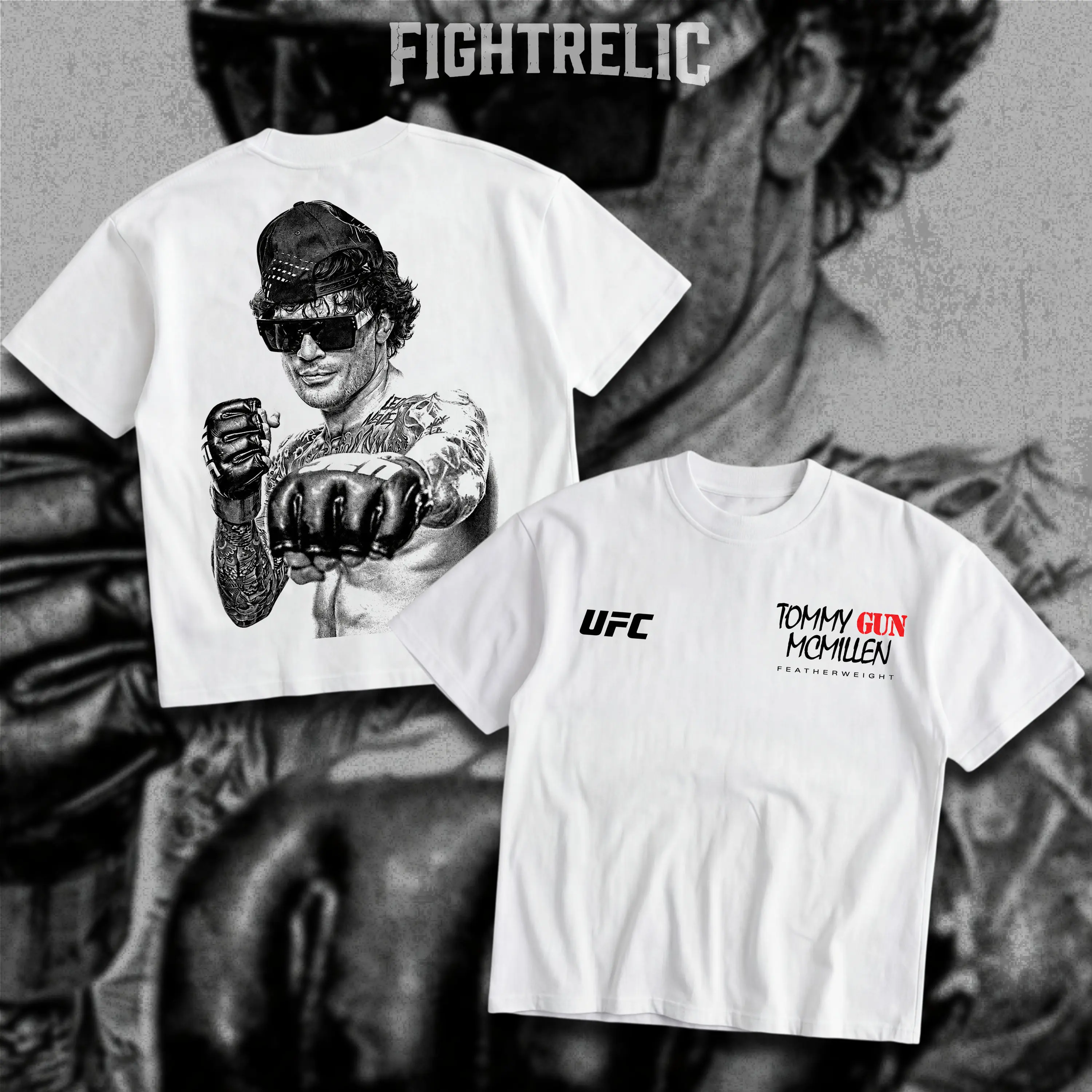 FIGHTRELIC Men's Tommy McMillan White Gun T-Shirt, UFC Graphic Tee, UFC MMA Shirt, Gift for Fighters, Sports Apparel Cotton Tee, Gift for Him, Gift For Her, Made In USA.