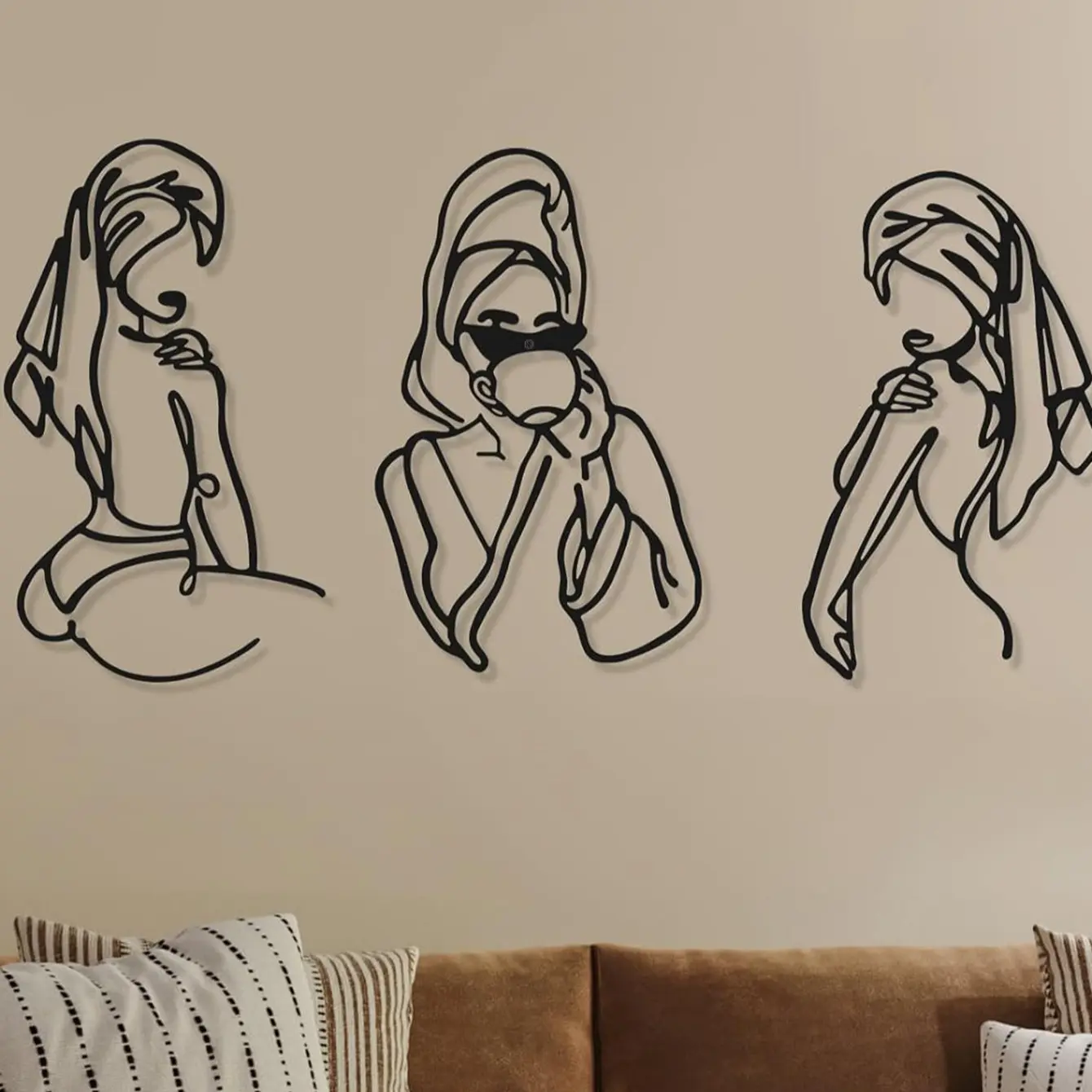 Modern Metal Hanging Wall Art Set of 3, Minimalist Abstract Design Female Line Drawings, Home Decoration for Bedroom Kitchen Bathroom Living Room