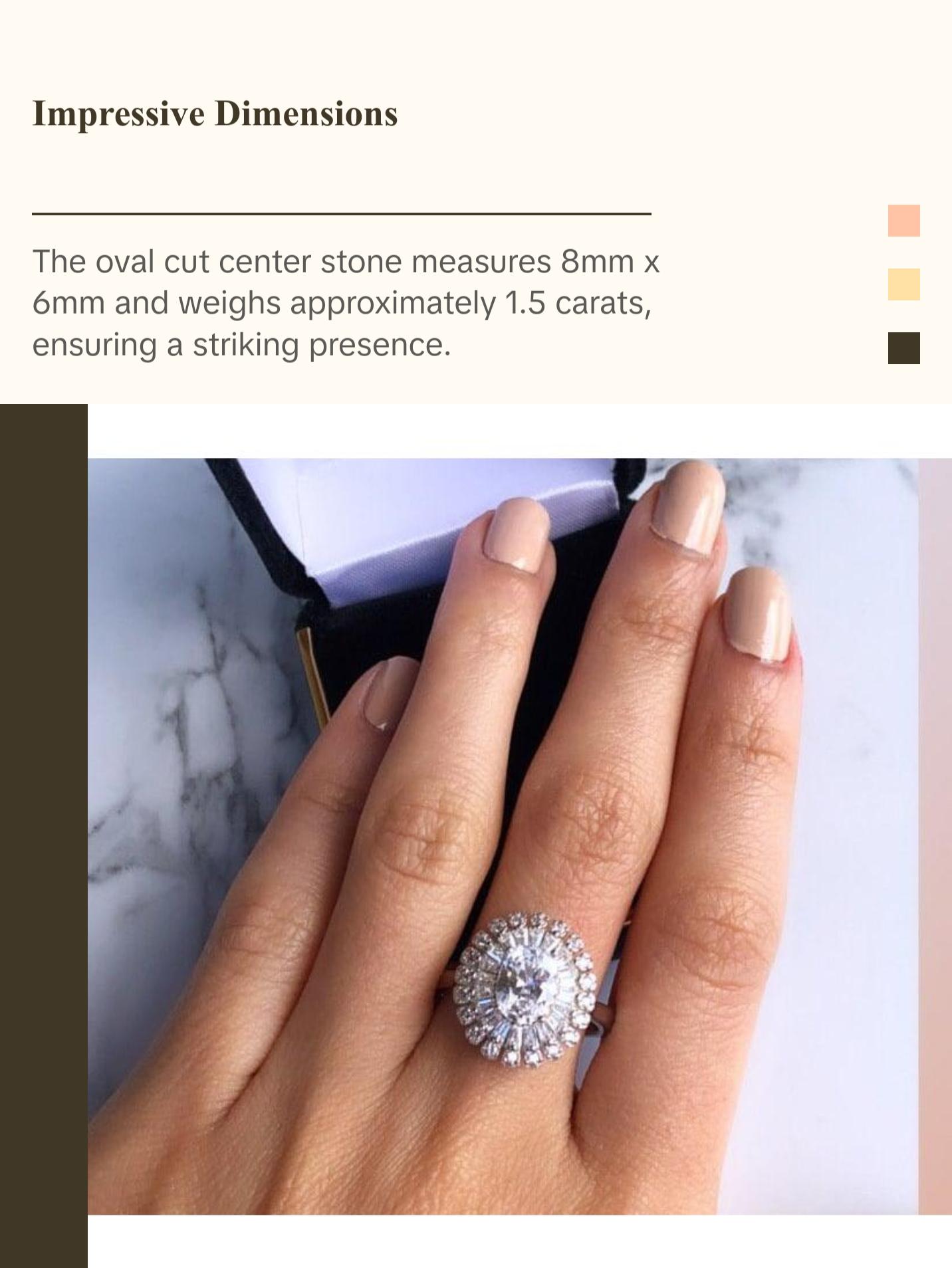 Oval Cut Halo Engagement Ring in Sterling Silver , Size 7