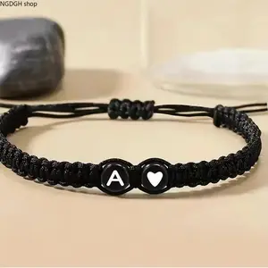 Heart shaped letter woven bracelet, 26 letter bracelet, adjustable woven heart shaped bracelet, suitable for mothers and daughters' birthday gifts