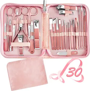 30-Piece Professional Manicure & Pedicure Set with Travel Case – Stainless Steel Nail Clippers, Cuticle Nippers, Grooming Kit for Fingernails & Toenails | Foldable, Classic Style for Home & Travel