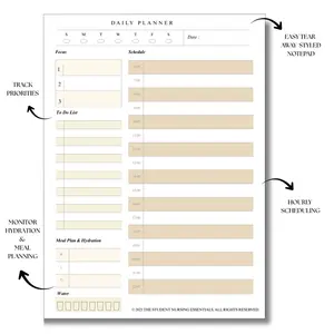 The Student Nursing Essentials All-In-One Daily Planner Pad: Tear-Away Notepad with Hourly Schedule & Wellness Tracking Features