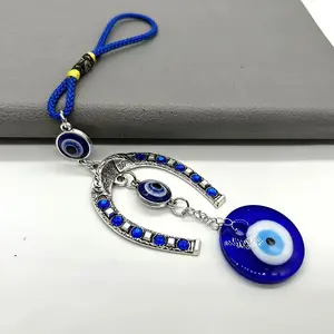 1pc Dinaauto Car Charm - Turkish Blue Evil Eye Glass Horseshoe - Hanging Ornament with Protective Evil Eye Pendant for Vehicle Decor