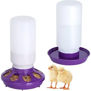 Chicken Feeder and Waterer Set - No Waste Chick Starter Kit With 1L Water Feeder for Poultry and Baby Chicks (Purple)
