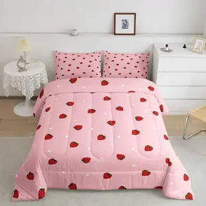 Pink Strawberry Luxury Bedding Set,Cute Comfortable Bedding,Kawaii Comfortable Bedding,Super Soft Microfiber Designer Bedding Sets