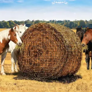 Large Round Bale Hay Net for Horses, Heavy Gauge Knotless Slow Feed Hay Net with 2'' Holes for Livestocks, Cattle, Sheep in Farms, Black