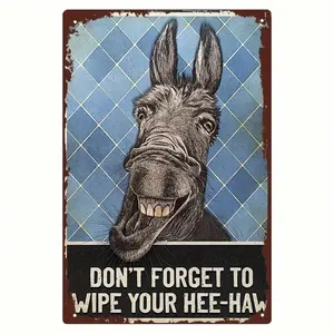 Funny Donkey "Wipe Your Hee-Haw" Metal Sign – Vintage Rustic Farmhouse Bathroom Wall Decor, 8x12 Inch Aluminum Tin Sign