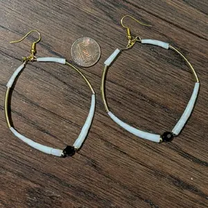 Gold And Dentalium Shell Hoop Earrings