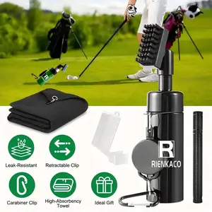 RIENKACO 3-in-1 Golf Cleaning Kit Push-Action Telescopic Club Brush Microfiber Ball Towel Groove Scraper Essential for Golfers with Leak-Resistant Retractable Clip Carabiner Clip High-Absorbency Towel Ideal Gift
