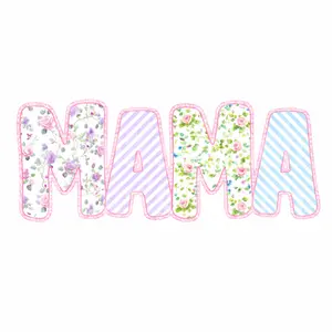 MAMA Floral Applique Letters with Pink Stitching Border