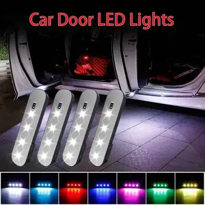 4pcs Of Car Door Lights LED Welcome Lights USB Charging Automatic Door Opening Lights, Car Accessories LED Car Environment Lights, Rock Lights