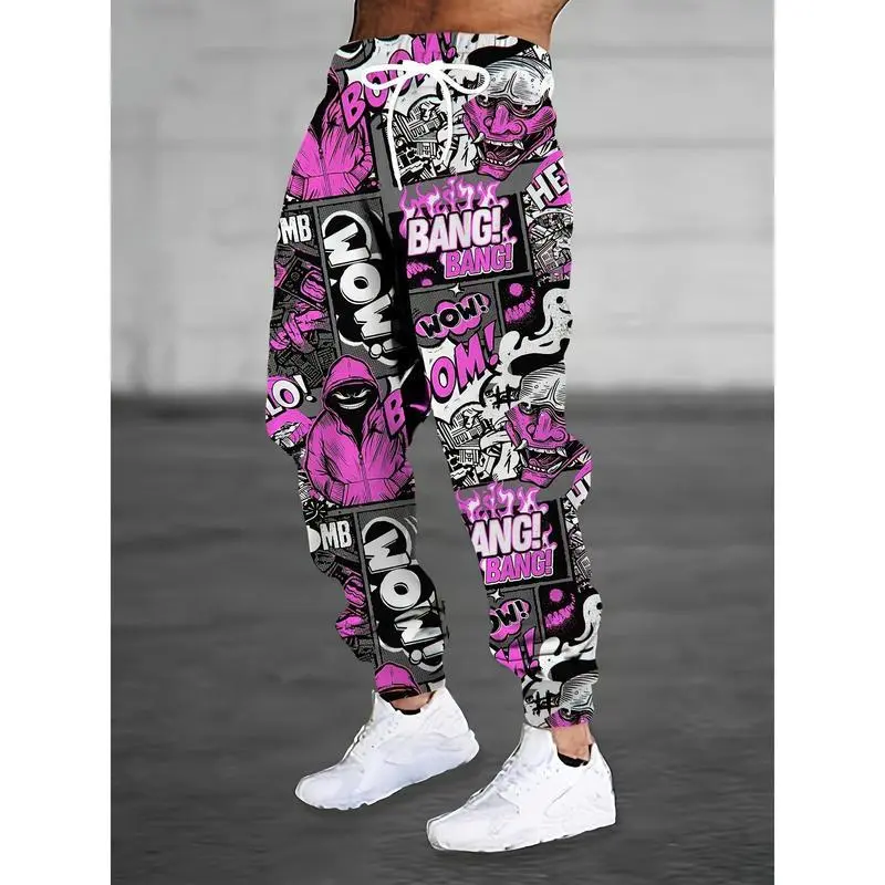 Men's Plus Size Casual & Sporty Joggers with Graffiti Print - Comfortable Polyester, Pockets Included, PLUS SIZE Men's Plus Size Casual & Sporty Joggers with Graffiti Print - Comfortable Polyester, Pockets Included, PLUS SIZE