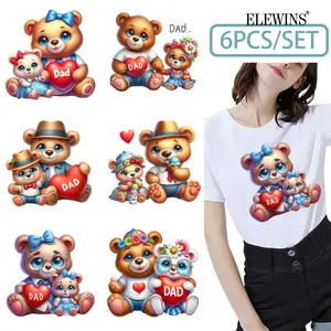 6 pieces of Father and Son Teddy bear gold foil transfers, DTF transfers ready for hot stamping. Ideal for T-shirts, hoodies, jeans, backpacks, and pillows; washable plastic stickers for men and women, DIY Craft Supplies
