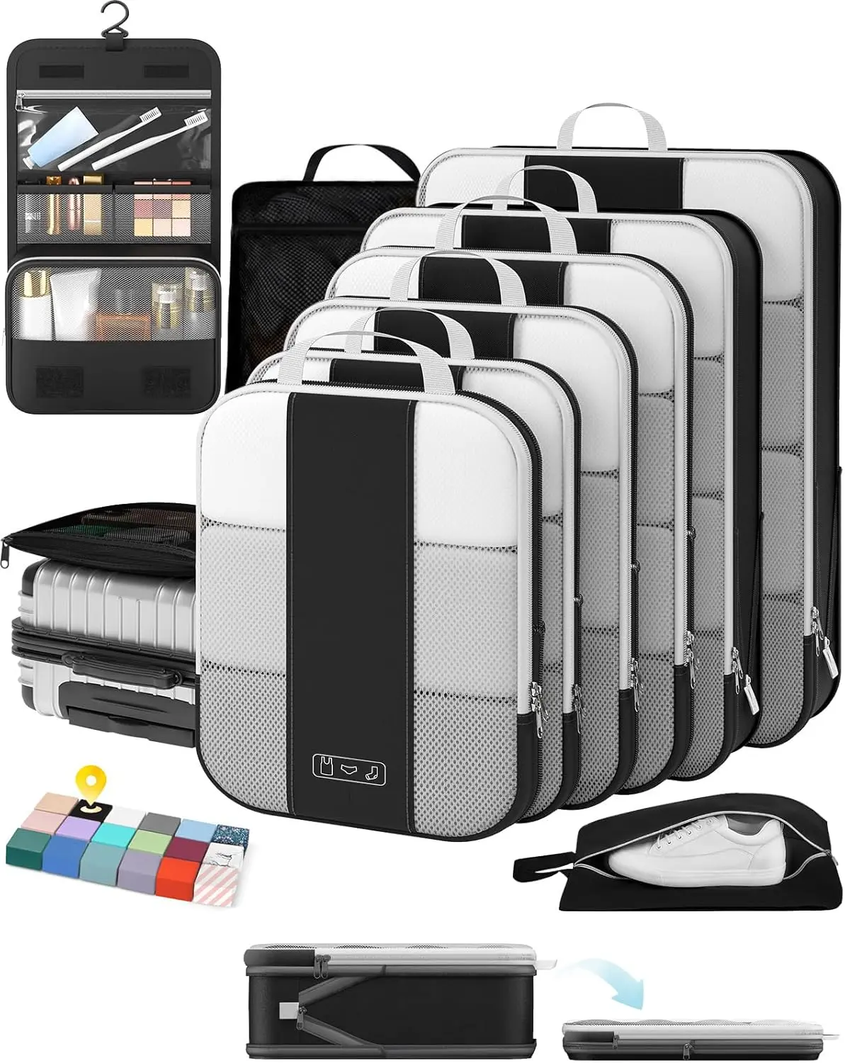 10 Set Compression Packing Cubes for Travel Essentials,Compressible Expandable Packing Cubes for Suitcase, Luggage Organizer Bags for Travel,Handy Helper for Organizing Clothes(Black)