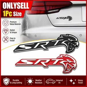 1Pc 3D Metal Car Sticker Hell Leopard Head SRT Badge Front Grille Body Trunk Fender Sticker Decoration Car Accessories For Dodge Journey Charger Ram 1500 Caliber Nitro Caravan Dart