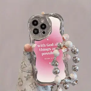 Mirror Phone Case with Chain & Beaded Lanyard, Shockproof Phone Protective Cover, Shockproof Smartphone Cover, Phone Accessories Compatible with iPhone 16 15 14 13 12 11 Pro Max, Casing, Protection