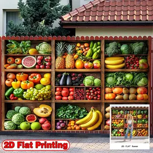 2D Flat Banner, 1pc with Organic Produce Display Colorful Theme - Polyester Fabric Photography Backdrop & Party, Ideal for St Patrick Day, Ramadan, Birthdays, Cake Tables, Portraits, Party Decorations, Indoor and Outdoor Celebrations
