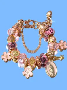 Religious Cherry Blossom Cross Charm Bracelet, Blue Cherry Blossom Star Turtle Charm Bracelet, Religious Cherry Blossom DIY Bracelet