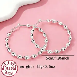 925 Sterling Silver Earrings Hoops for Women Ladies Simple Lightweight Twisted Medium Hoop Earrings With Cubic Zirconia Hypoallergenic Jewelry for Her,Hypoallergenic & Tarnish-Resistant