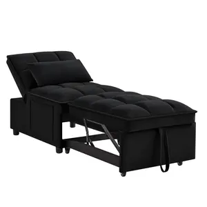Sleeper Chair Bed, 4-in-1 Folding Convertible Sofa Bed with Adjustable Backrest, Pull Out Bed with Storage Pockets, Modern Velvet Chaise Lounge