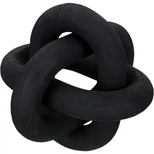 3 Link Boho Hand Carved Wooden Chain Link Knot Decor for Coffee Table Entryway Modern Farmhouse Shelf Decoration (Black)