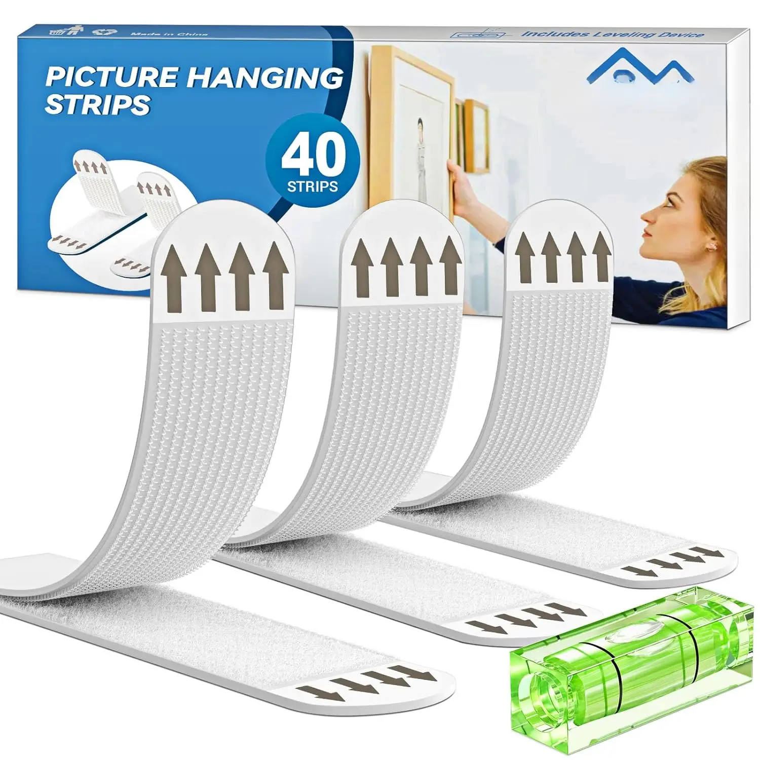 Heavy Duty Large Picture Hanging Strips, 20-Pairs (40 Packs) Adhesive Picture Hangers, No  Wall Hanger Without , Poster Hanger Strips, Picture Hanging Hooks for Wall Decoration