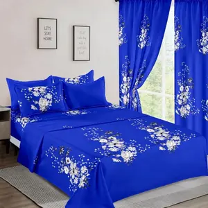 Blue Floral Bedding Set - Vibrant Bedspread, Matching Curtains, & Pillows for a Cohesive Bedroom Decor - Perfect for a Fresh Aesthetic