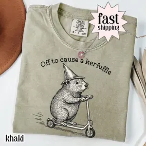 Comfort Colors® Off To Cause A Kerfuffle  Shirt Funny Groundhog Scooter Tshirt Silly Animal Mental Health Tee Adult Humor Sarcastic T-Shirt