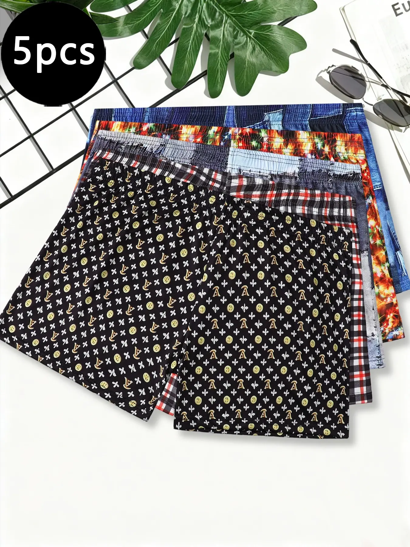 5-pack men’s loose boxers, soft and breathable for all-day comfort.