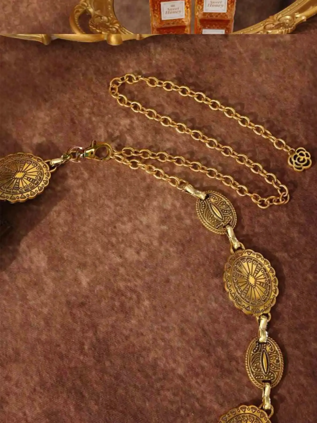 Vintage Escada Gold Tone Charm Chain Belt Celestial Heart Cross Medallion Boho 1980s Escada Gold tone Double Chain Statement | Mercari main image 3