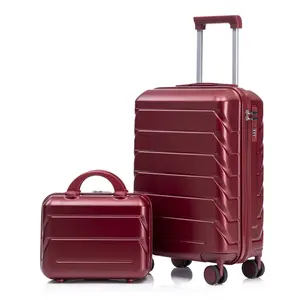 14"/20" 2 pcs/set in ABS Spinner Wheel Luggage, with Combination Lock,14" Cosmetic Case (WINE RED)