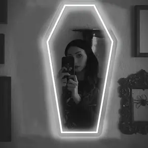 Custom Coffin Neon Mirror, Neon Signs for Wall Decor, Gothic Mirror Gift for Goth Lovers, Whimsical Goth Home Decor, Witch Bedroom Decor