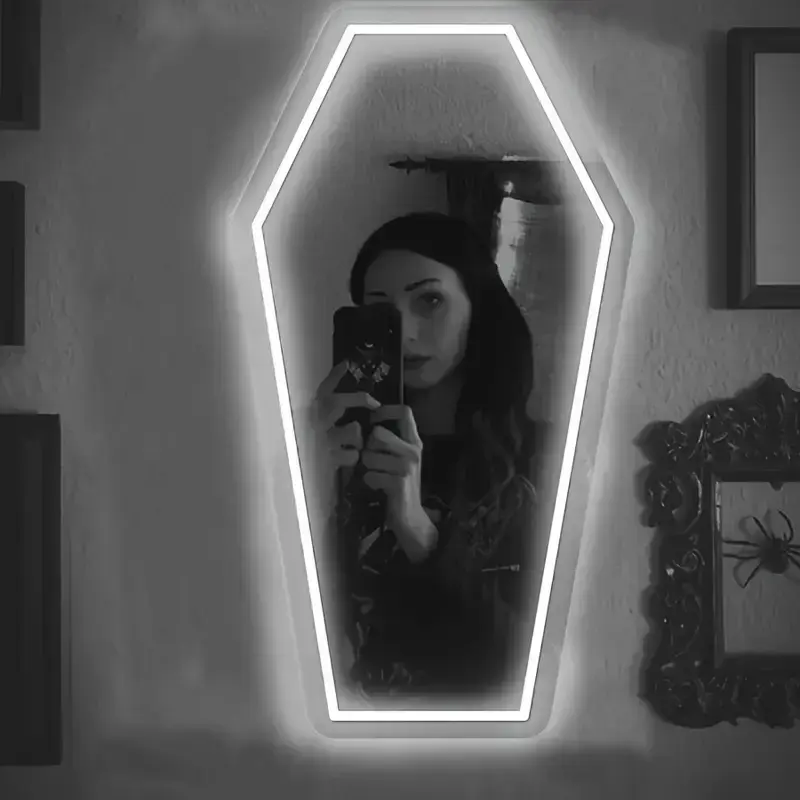 Custom Coffin Neon Mirror, Neon Signs for Wall Decor, Gothic Mirror Gift for Goth Lovers, Whimsical Goth Home Decor, Witch Bedroom Decor