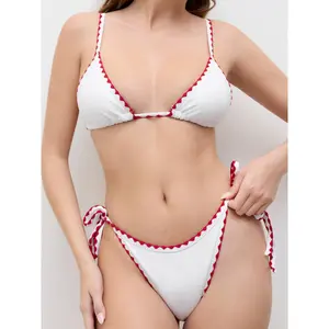 Cider Contrasting Binding Tie Side Bikini Set
