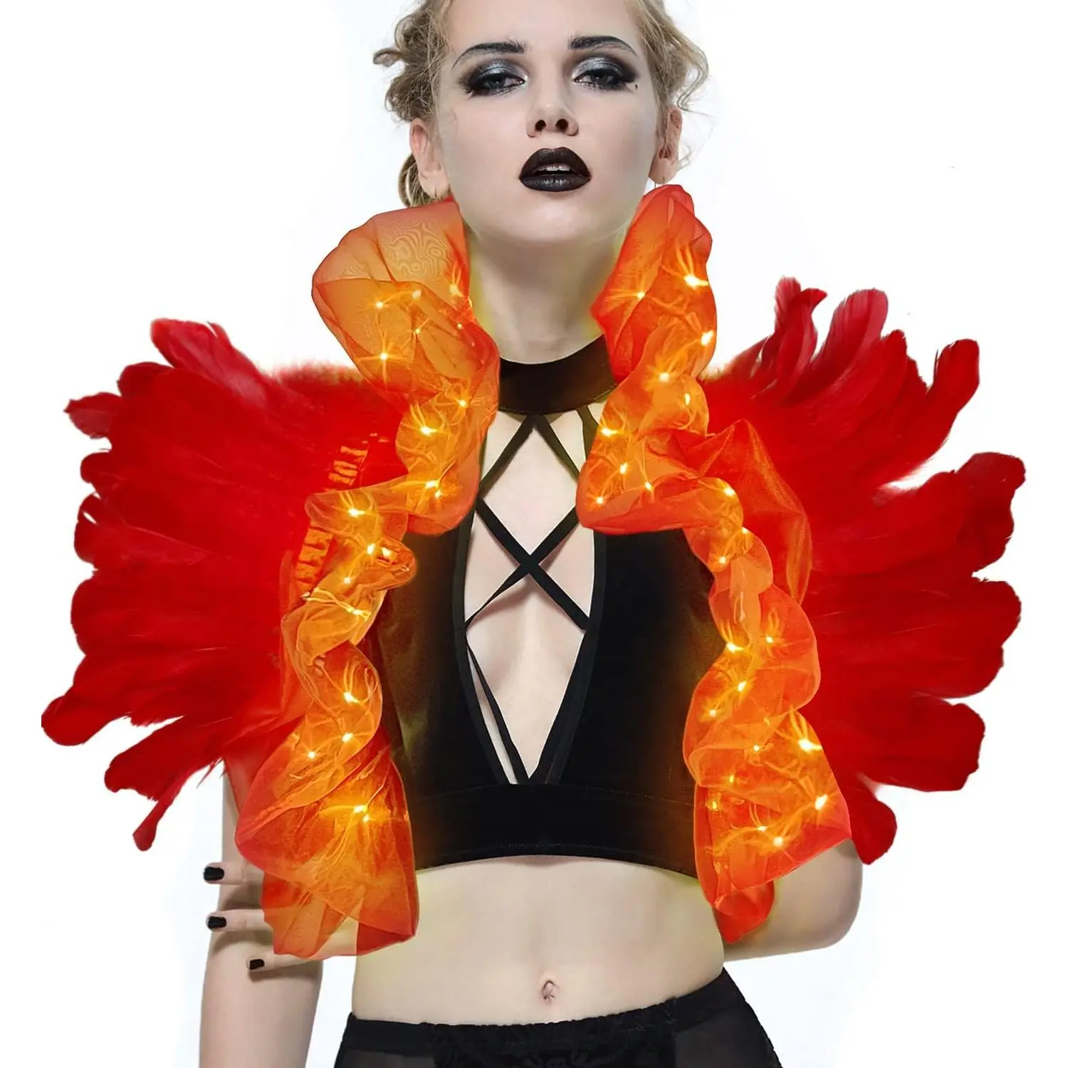 Gothic Natural Feather Shrug Collar for Women, Victorian Shoulder Wrap Costume Accessory for Halloween & Punk Parties, Clothes