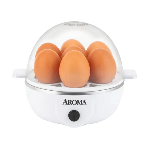 AROMA Mini Egg Steamer Electric Egg Poacher 7 Eggs White AEB-807