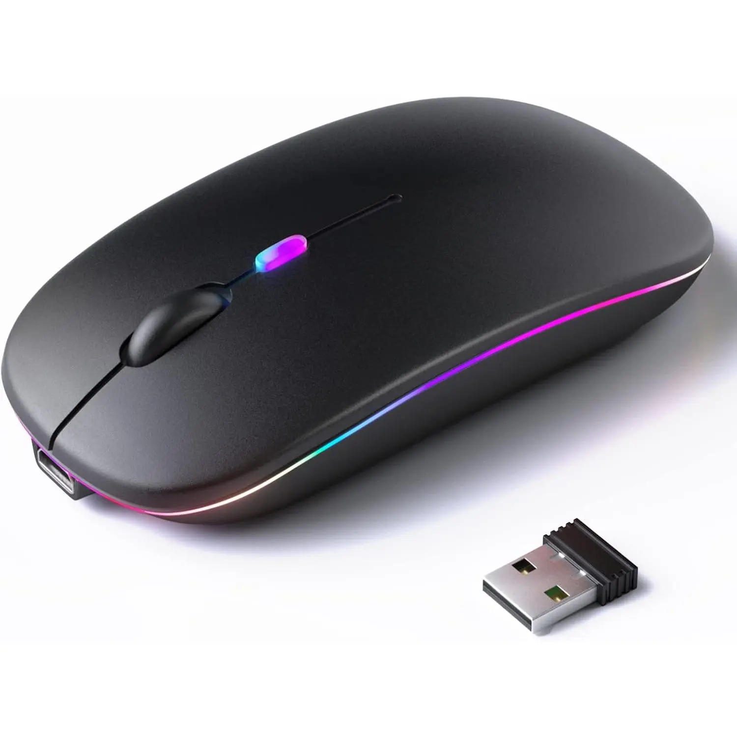 Rechargeable Wireless Mouse - Silent Dual-Mode (Bluetooth 5.2 & USB), Customizable RGB-Lit, Wide Ergonomic Anti-Slip Mechanical, Portable for Laptop & Desktop (Black), Usb-Powered Mouse, Customizable Rgb Mouse