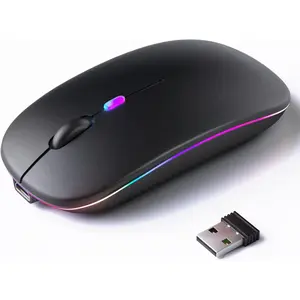 Wireless Bluetooth Mouse – Rechargeable, Silent, Dual Mode (Bluetooth 5.2 & USB) with LED Lights – Portable for Laptop, Desktop, & Tablet(Black)