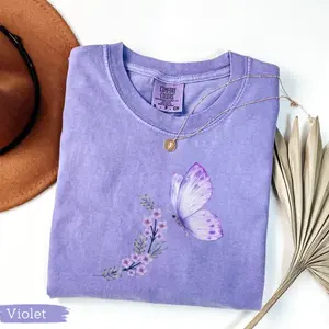 Comfort Colors Butterfly Floral Tshirt, Botanical Tee, Gift For Her, Flower Graphic Tshirt, Spring Nature Aesthetic Tee, Butterfly Gift