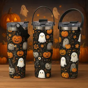 1 PC, 30oz slender double-layered Halloween ghost pumpkin pattern insulated tumbler, with a strong autumn festival atmosphere, suitable for commuting and traveling, the top choice for festival gifts, suitable for both men and women