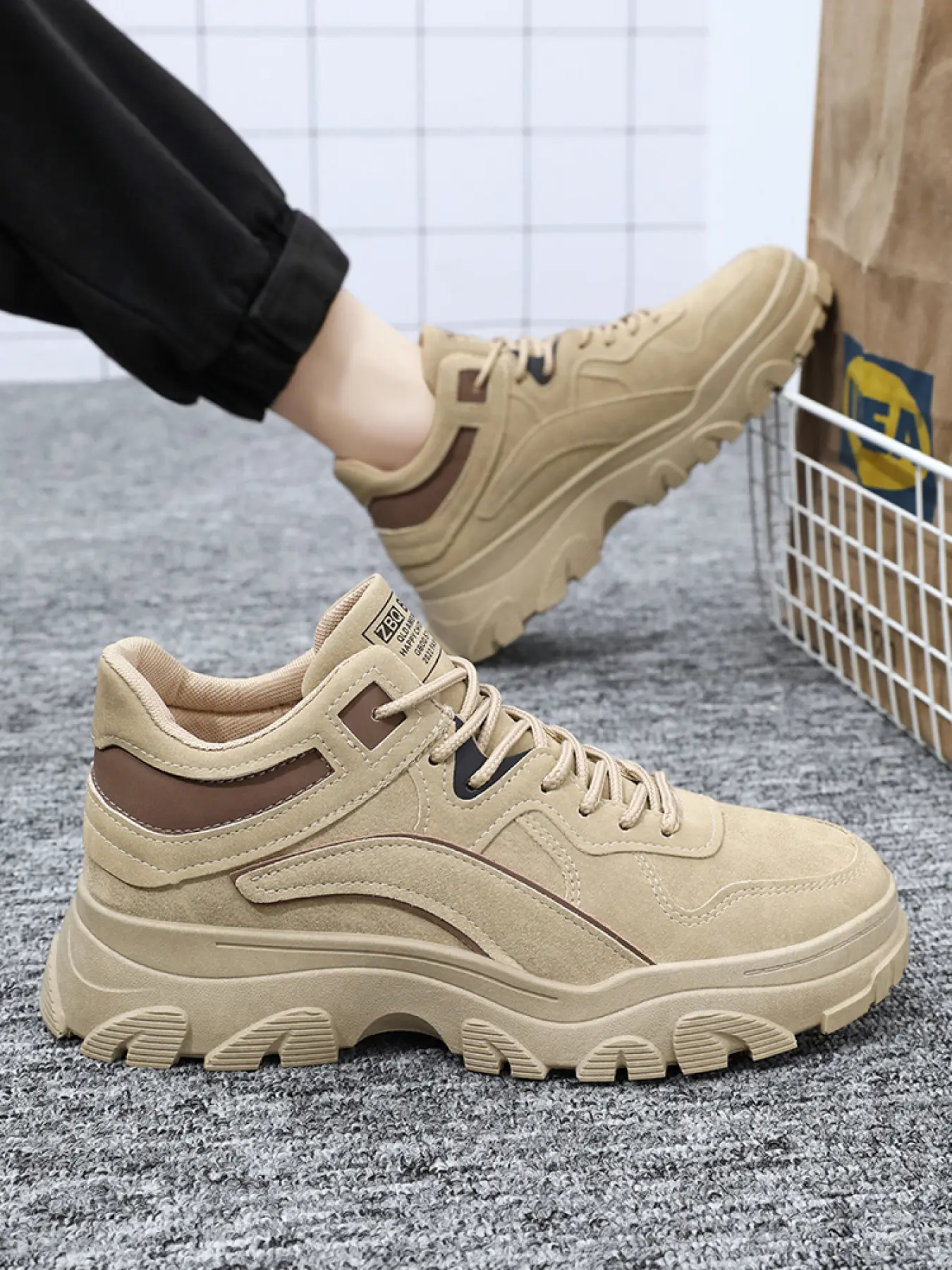 Men's Urban Safety Square Toe Sneakers | Breathable Work Shoes | Thick Rubber Sole Casual Design | Walking Shoes Worker, Khaki, Workwear Shoes, Working Shoes