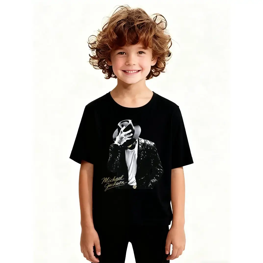 Classic Cotton T-Shirt with Michael Jackson Graphic, Soft Short-Sleeve Crewneck for Dailywear, Summer Pop Music Fan Gift, Shortsleevetshirt, Outdoorclothing, Classictshirt, Cottontshirt, Dance, Crew Neck, Breathable, Family, Basic, Adventure, All Se