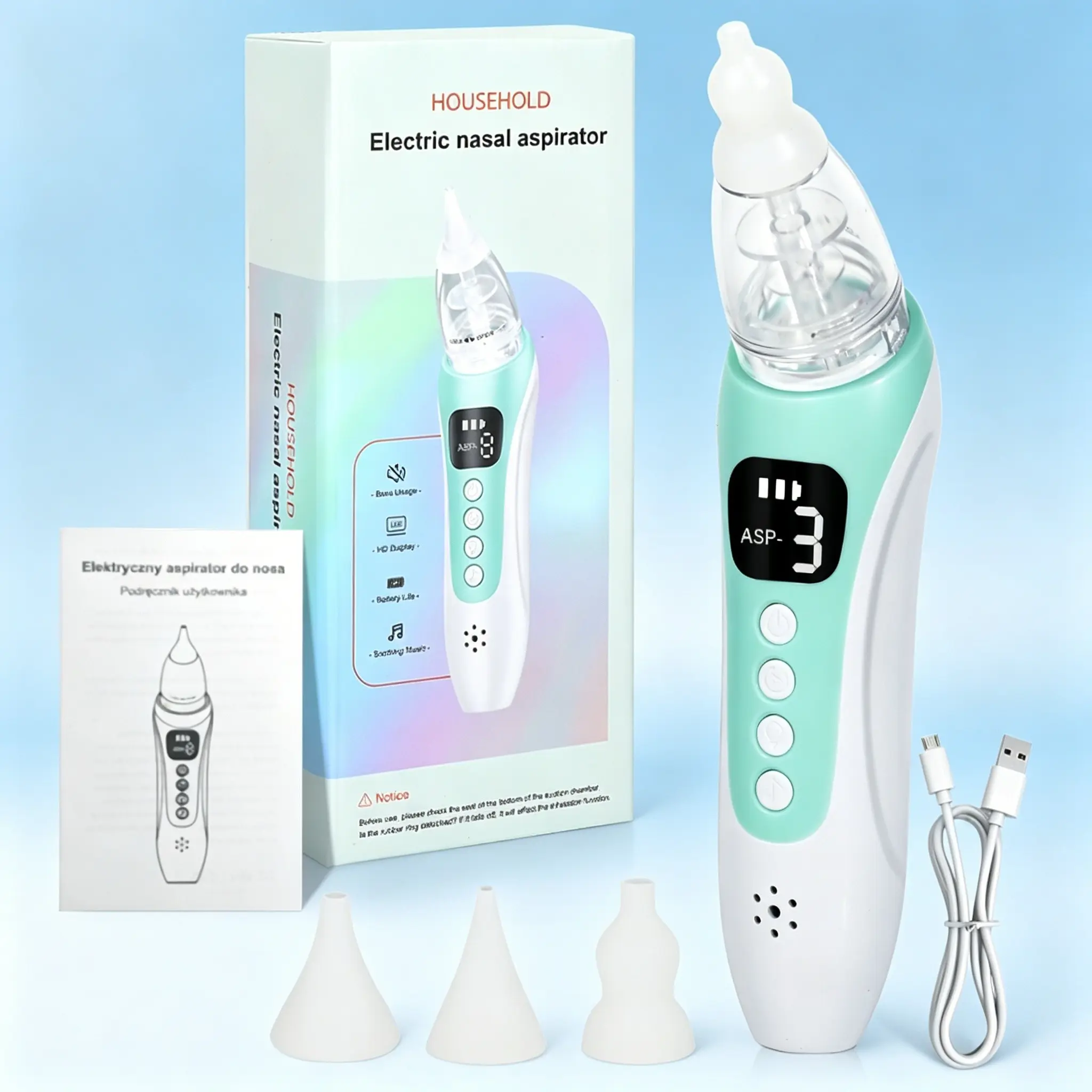 Electric Nasal Aspirator for Babies, Nose Sucker for Toddlers, Nose Cleaner with 3 Adjustable Suction Levels, Equipped with 3 Silicone Tips, Music and Lights to Distract, Effectively Relieves Nasal Congestion Discomfort